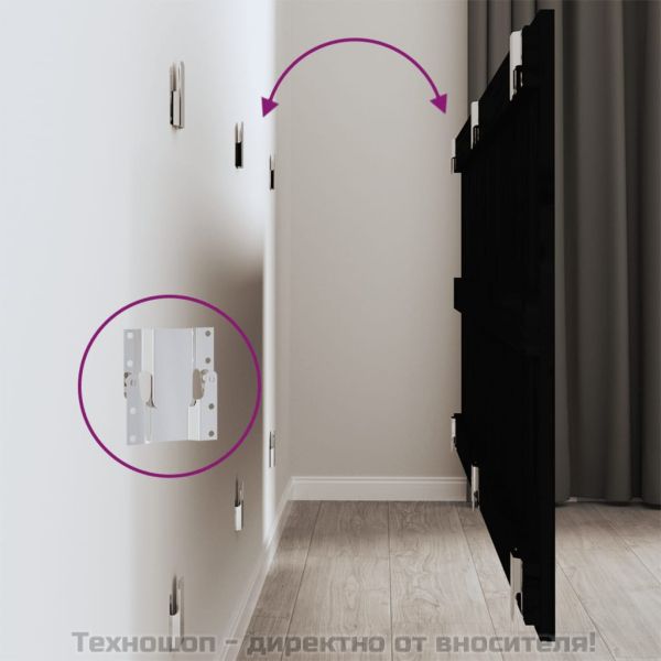 Стенна табла за спалня, черна, 166x3x60 см, борово дърво масив