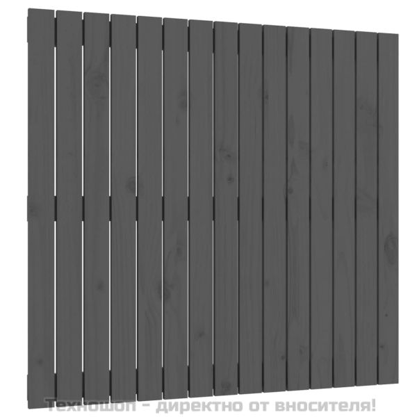 Стенна табла за спалня, сива, 95,5x3x90 см, борово дърво масив