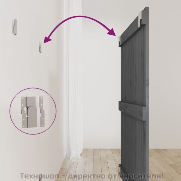 Стенна табла за спалня, сива, 95,5x3x90 см, борово дърво масив