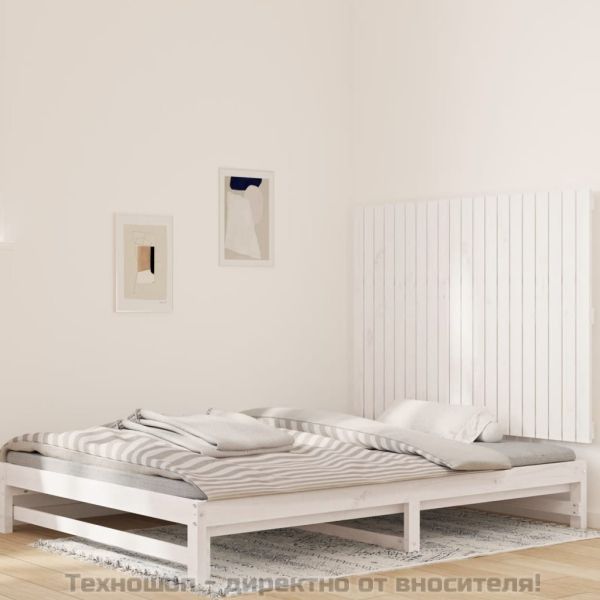 Стенна табла за спалня, бяла, 127,5x3x90 см, борово дърво масив