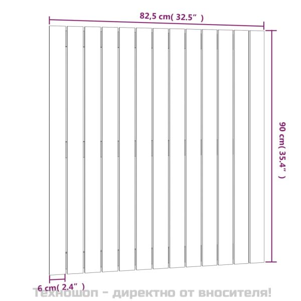 Стенна табла за спалня, черна, 82,5x3x90 см, борово дърво масив