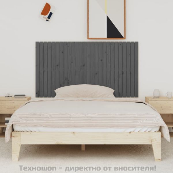 Стенна табла за спалня, сива, 166x3x90 см, борово дърво масив