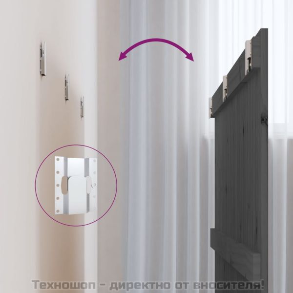 Стенна табла за спалня, сива, 166x3x90 см, борово дърво масив