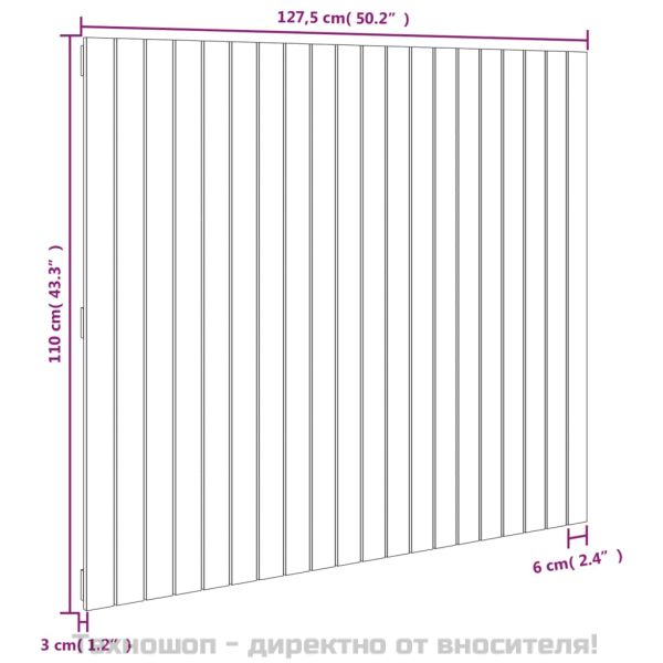 Стенна табла за спалня бяла 127,5x3x110 см борово дърво масив