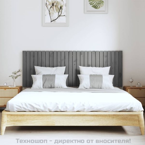 Стенна табла за спалня, сива, 166x3x60 см, борово дърво масив