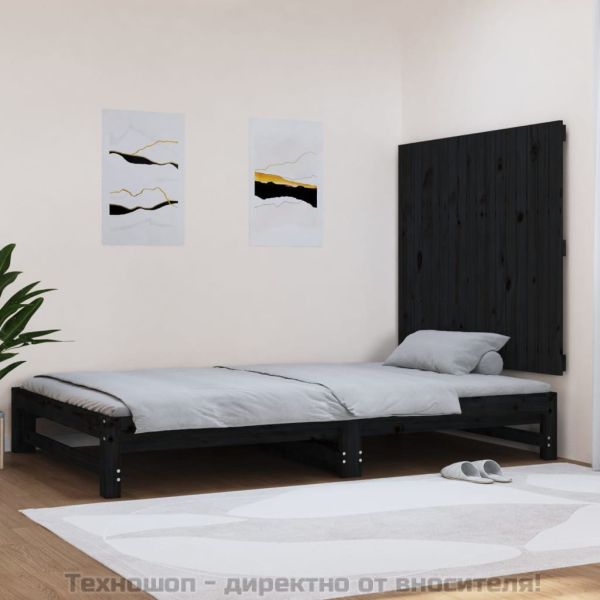 Стенна табла за спалня, черна, 108x3x90 см, борово дърво масив