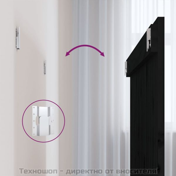 Стенна табла за спалня, черна, 108x3x90 см, борово дърво масив