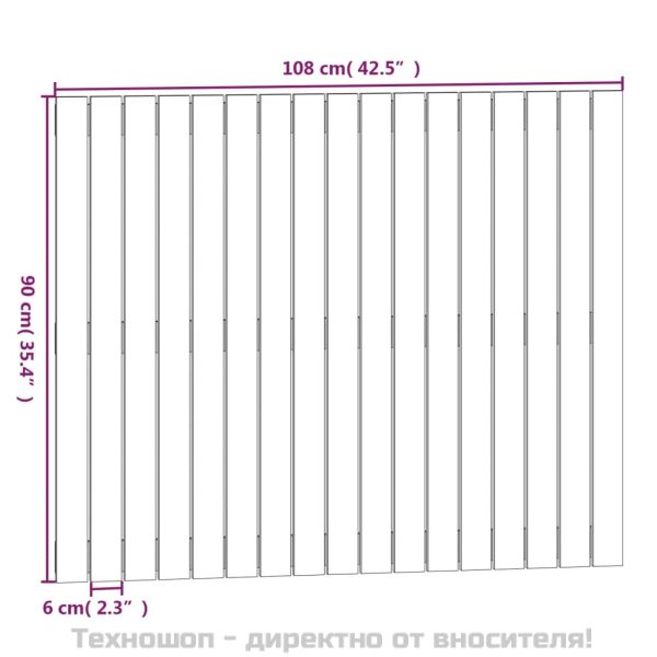 Стенна табла за спалня, черна, 108x3x90 см, борово дърво масив