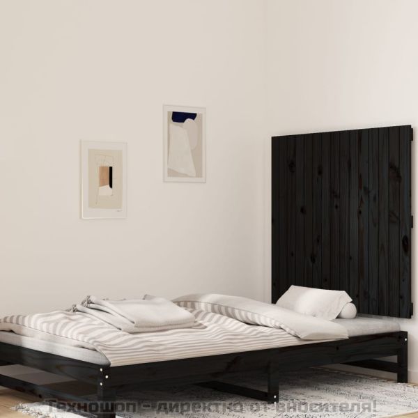Стенна табла за спалня, черна, 95,5x3x90 см, борово дърво масив