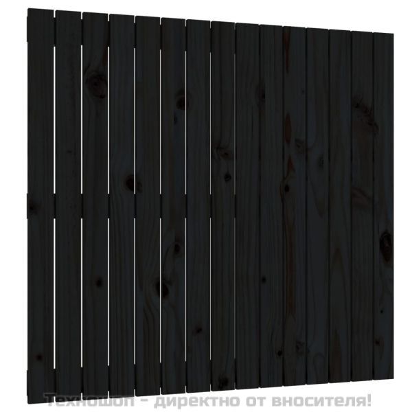 Стенна табла за спалня, черна, 95,5x3x90 см, борово дърво масив