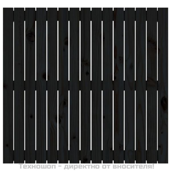 Стенна табла за спалня, черна, 95,5x3x90 см, борово дърво масив