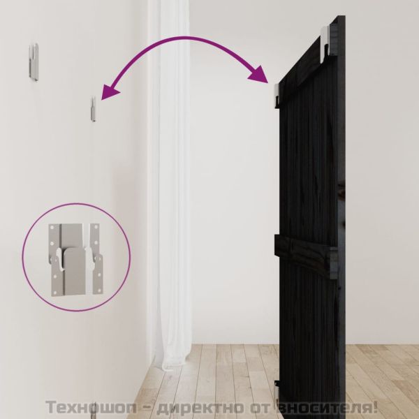 Стенна табла за спалня, черна, 95,5x3x90 см, борово дърво масив