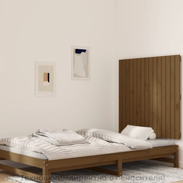 Стенна табла за спалня, меденокафява, 95,5x3x90 см, бор масив