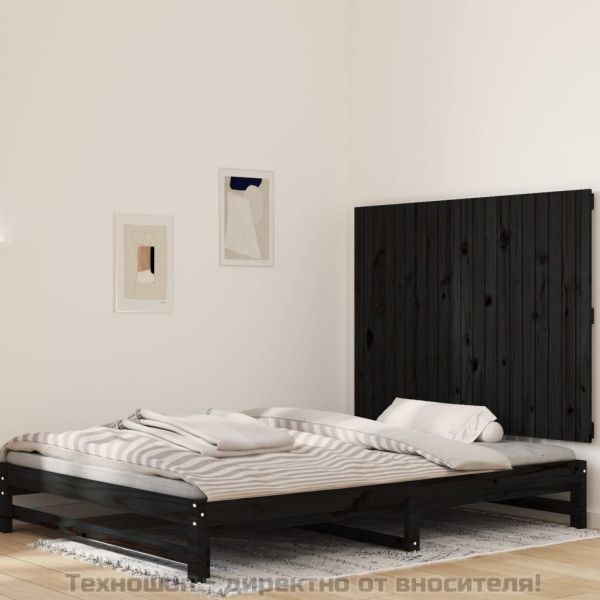 Стенна табла за спалня, черна, 127,5x3x90см, борово дърво масив
