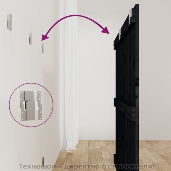 Стенна табла за спалня, черна, 127,5x3x90см, борово дърво масив