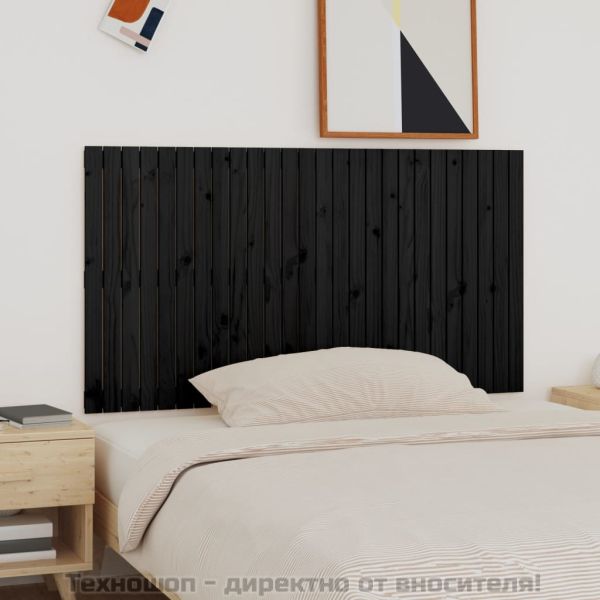 Стенна табла за спалня, черна, 166x3x90 см, борово дърво масив