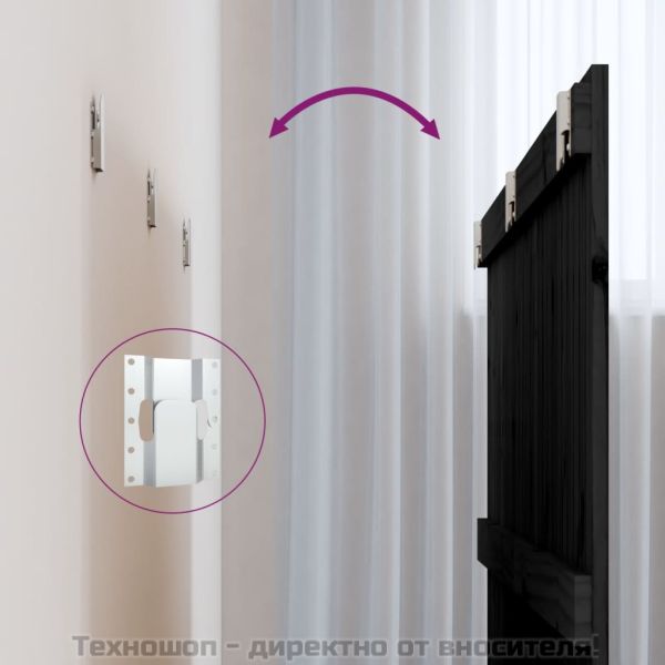 Стенна табла за спалня, черна, 166x3x90 см, борово дърво масив