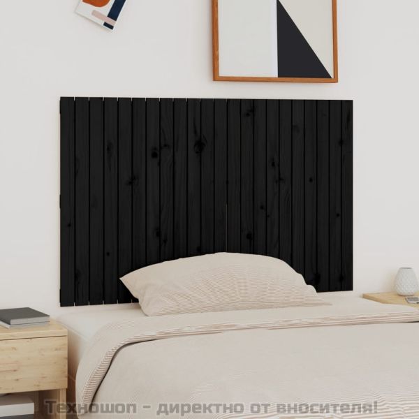 Стенна табла за спалня, черна, 140x3x90 см, борово дърво масив