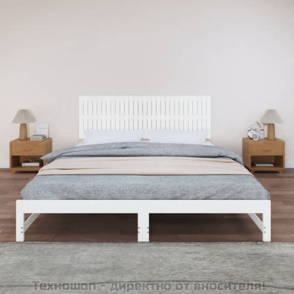 Стенна табла за спалня, бяла, 185x3x60 см, борово дърво масив