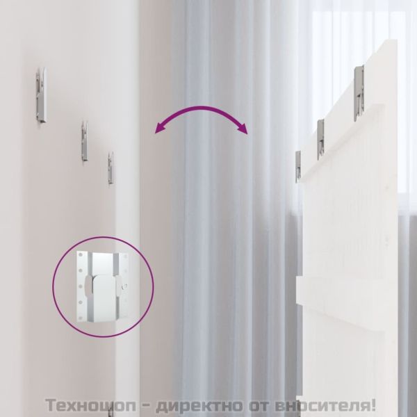 Стенна табла за спалня, бяла, 185x3x60 см, борово дърво масив