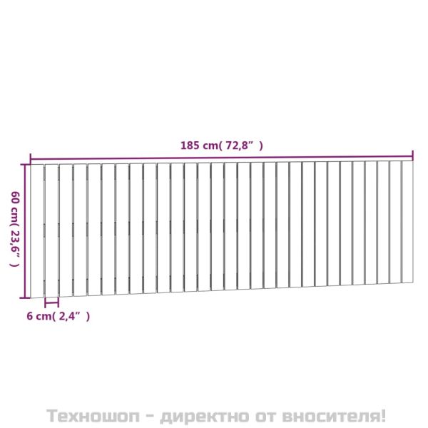 Стенна табла за спалня, бяла, 185x3x60 см, борово дърво масив