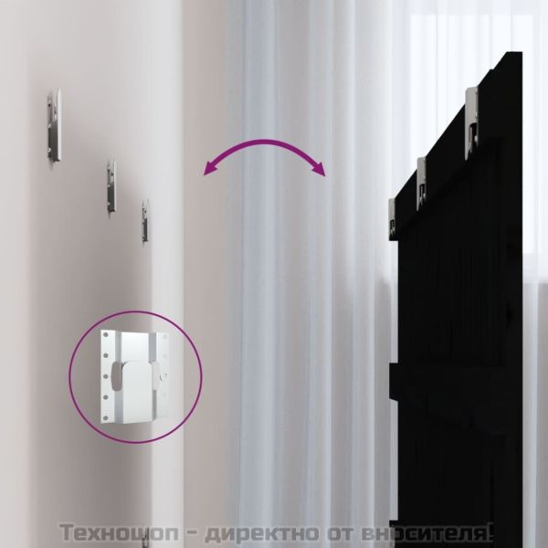 Стенна табла за спалня, черна, 185x3x60 см, борово дърво масив