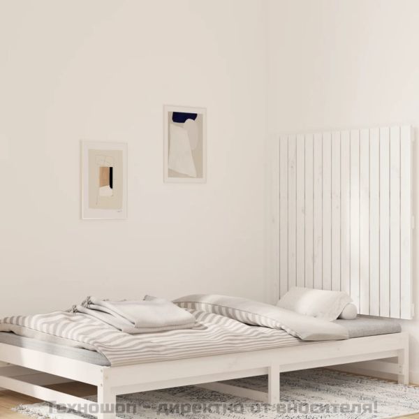 Стенна табла за спалня, бяла, 95,5x3x90 см, борово дърво масив