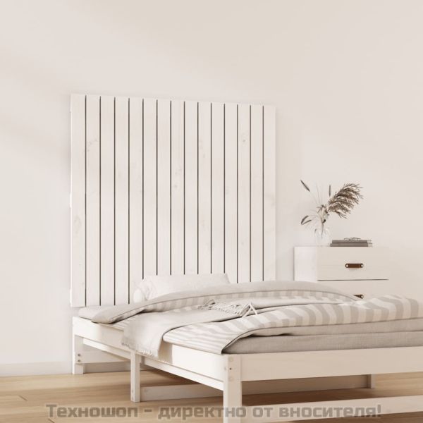 Стенна табла за спалня, бяла, 95,5x3x90 см, борово дърво масив