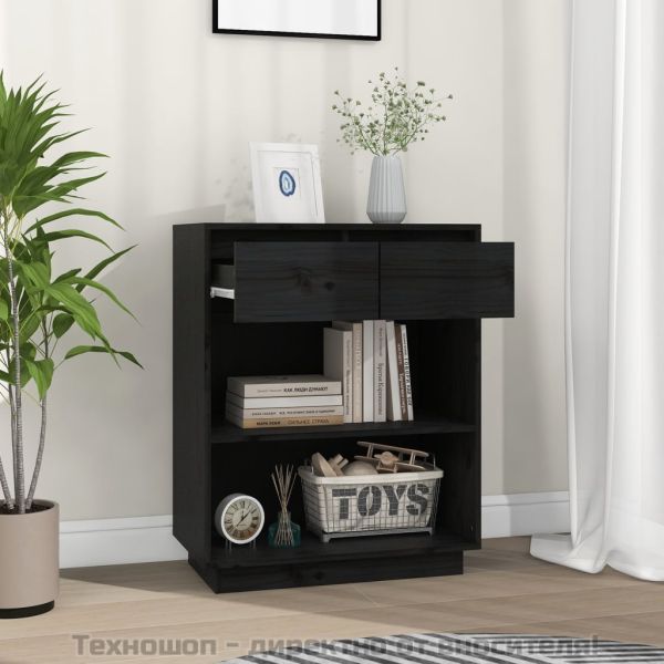 Конзолен шкаф, черен, 60x34x75 см, бор масив