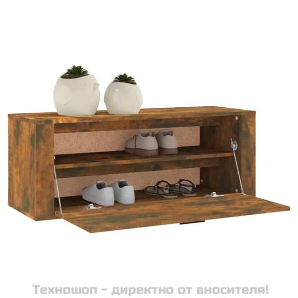 Шкаф за обувки, опушен дъб, 100x35x38 см, инженерно дърво