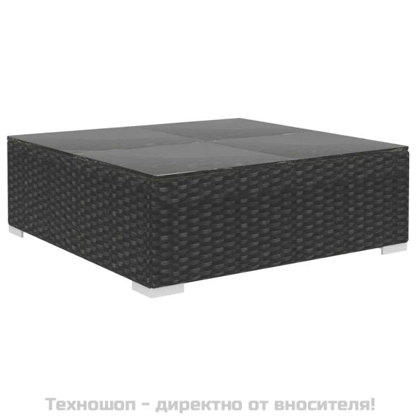 Градински комплект с възглавници, 10 части, черен полиратан