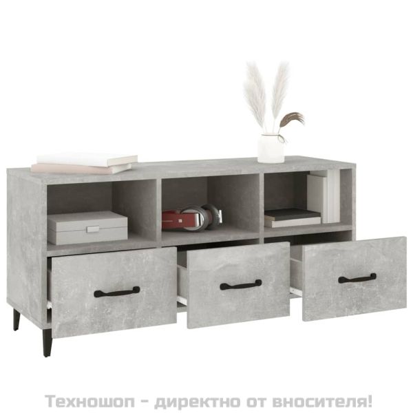 ТВ шкаф, бетонно сив, 102x35x50 см, инженерно дърво