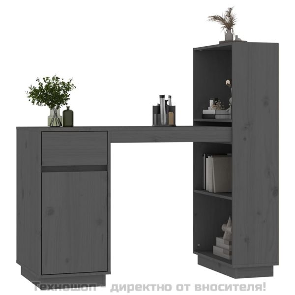 Бюро, сиво, 110x53x117 см, борово дърво масив