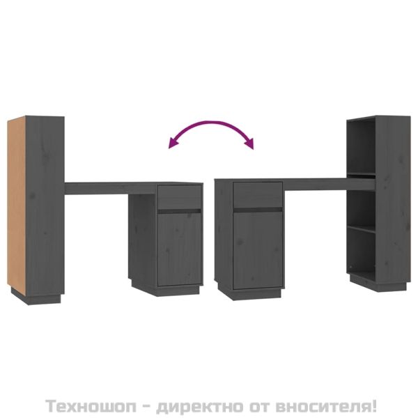Бюро, сиво, 110x53x117 см, борово дърво масив
