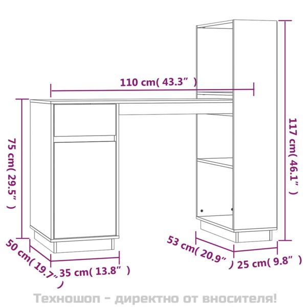 Бюро, сиво, 110x53x117 см, борово дърво масив