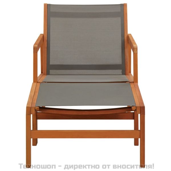 Градински стол с подложка за крака сив евкалипт масив textilene