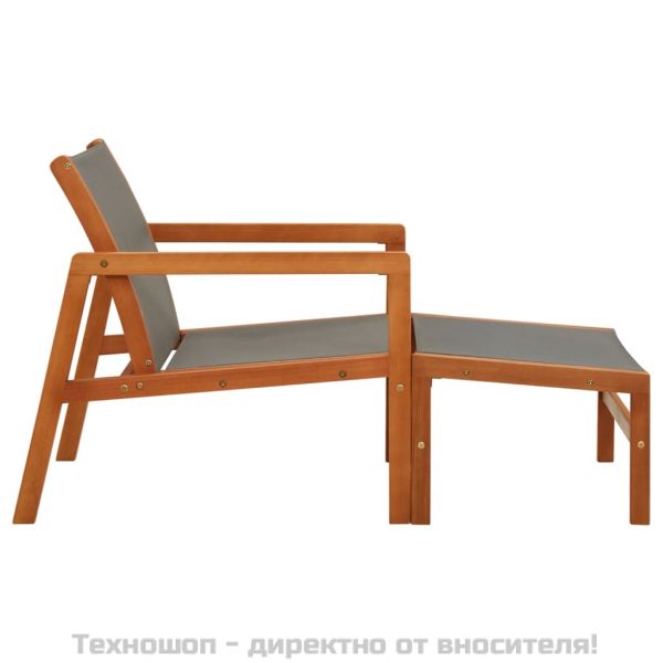 Градински стол с подложка за крака сив евкалипт масив textilene