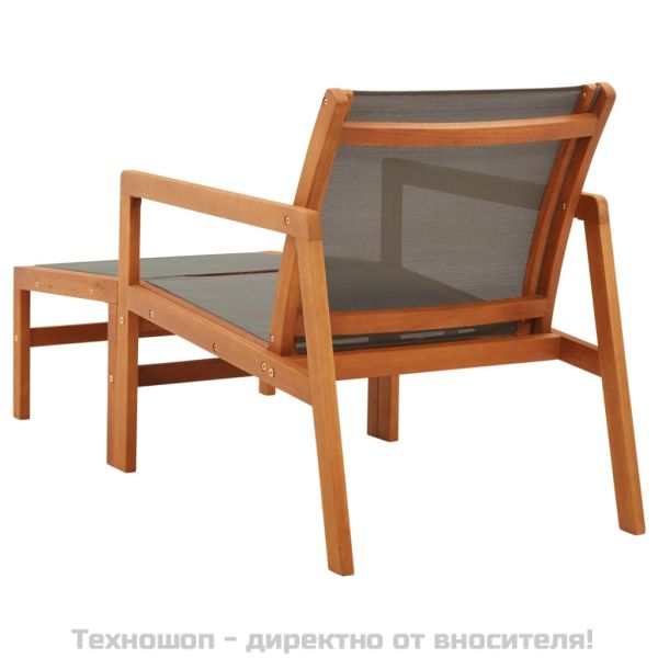 Градински стол с подложка за крака сив евкалипт масив textilene