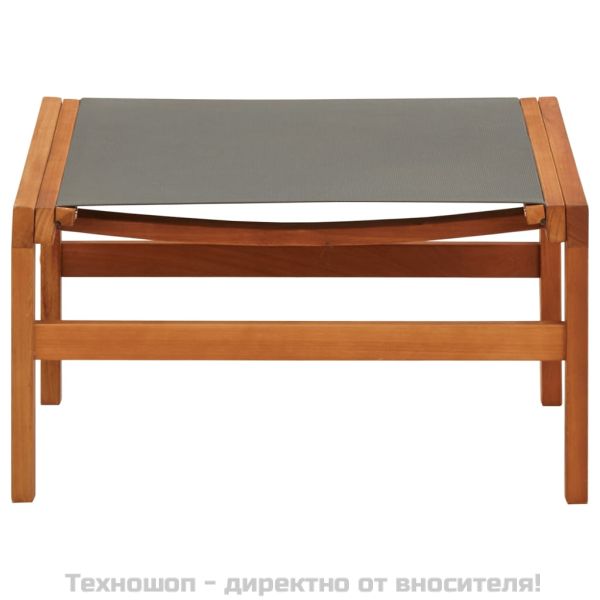 Градински стол с подложка за крака сив евкалипт масив textilene