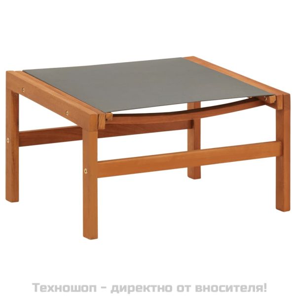 Градински стол с подложка за крака сив евкалипт масив textilene