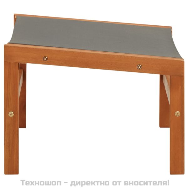 Градински стол с подложка за крака сив евкалипт масив textilene