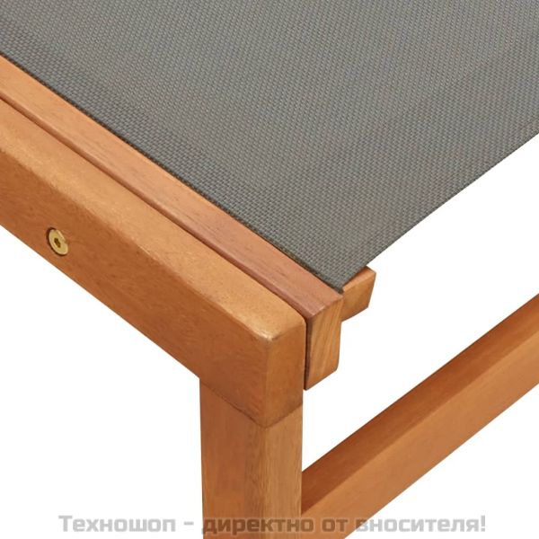 Градински стол с подложка за крака сив евкалипт масив textilene