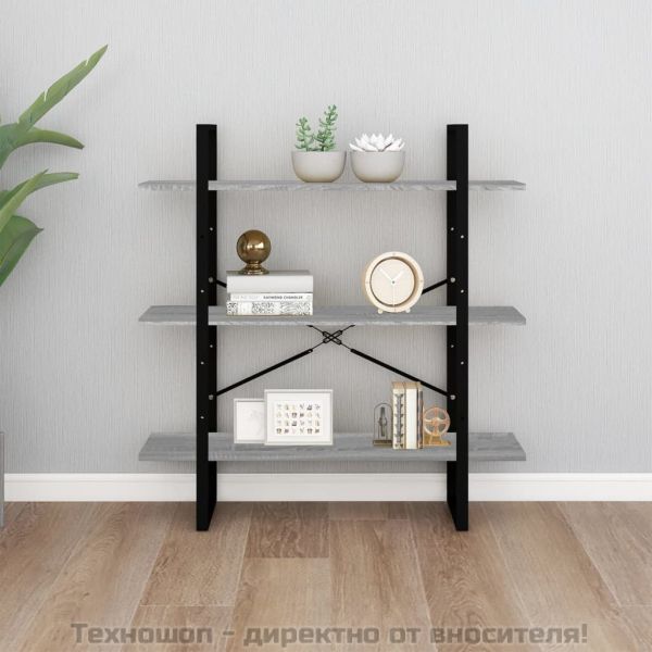 Библиотека, сив сонома, 100x30x105 см, инженерно дърво