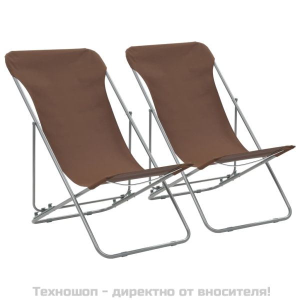 Сгъваеми плажни столове, 2 бр, стомана и оксфорд тъкан, кафяви