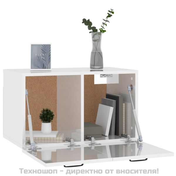 Стенен шкаф, бял гланц, 80x36,5x35 см, инженерно дърво