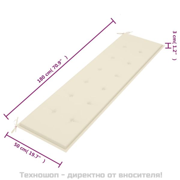 Възглавница за градинска пейка кремава 180x50x3 см оксфорд плат