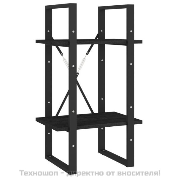 2-етажна библиотека, черна, 40x30x70 см, борово дърво масив