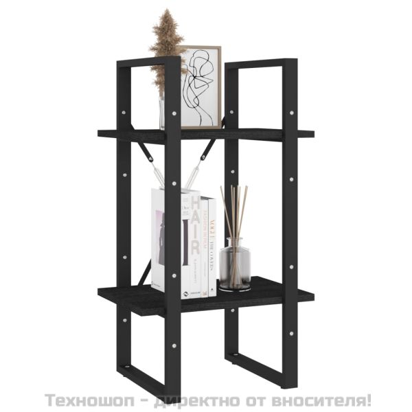 2-етажна библиотека, черна, 40x30x70 см, борово дърво масив