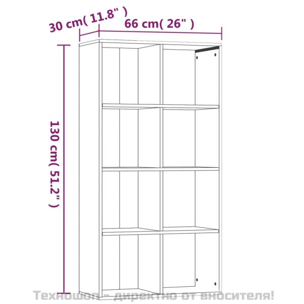Библиотека/бюфет, опушен дъб, 66x30x130 см, инженерно дърво