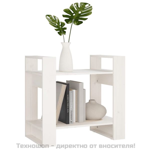 Библиотека/разделител за стая, бяла, 60x35x57 см, бор масив